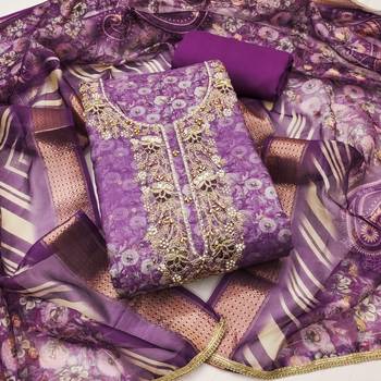 Women's purple weaving digital print handwork banarasi cotton dress material 1