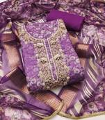 Women's purple weaving digital print handwork banarasi cotton dress material