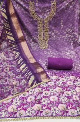 Women's purple weaving digital print handwork banarasi cotton dress material 2