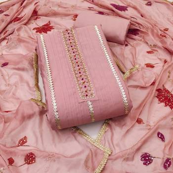 Women's peach handwork premium roman cotton dress material 1