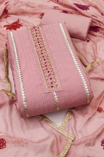 Women's peach unstitched handwork premium roman cotton dress material (msmfc11586a)