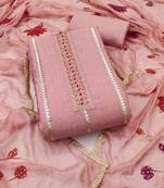 Women's peach unstitched handwork premium roman cotton dress material (msmfc11586a)