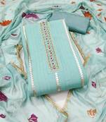 Women's sea green unstitched handwork premium roman cotton dress material (msmfc11586b)