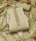 Women's olive green unstitched handwork premium roman cotton dress material (msmfc11586c)