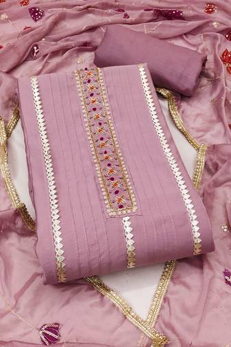 Women's purple unstitched handwork premium roman cotton dress material (msmfc11586d)