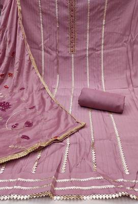 Women's purple handwork premium roman cotton dress material 2