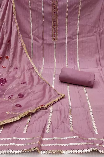 Women's purple handwork premium roman cotton dress material