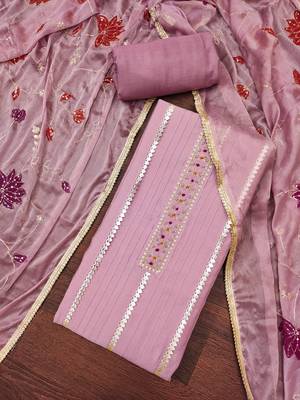 Women's purple handwork premium roman cotton dress material 3