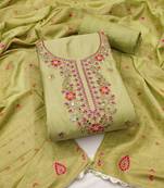 Women's light green handwork & woven jaam cotton dress material