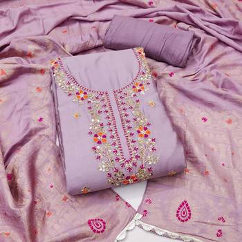 Women's levender handwork & woven jaam cotton dress material 1
