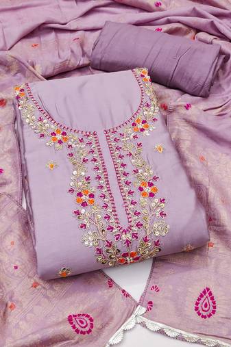 Women's levender unstitched handwork & woven jaam cotton dress material (msmfc11587c)