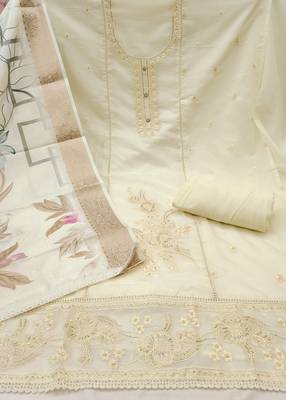 Women's white thread embroidery handwork glass organza dress material 2