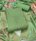 Women's light green thread embroidery handwork glass organza dress material