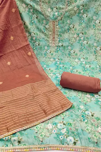 Women's multi digital print handwork banarasi cotton dress material