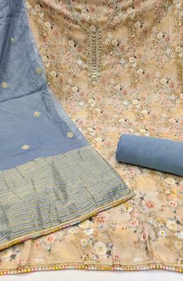 Women's multi digital print handwork banarasi cotton dress material 2