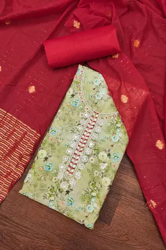 Women's multi digital print handwork banarasi cotton dress material