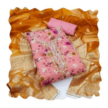 Women's pink weaving digital print handwork modal banarasi jacquard dress material 4