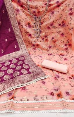 Women's peach weaving digital print handwork modal banarasi jacquard dress material 2