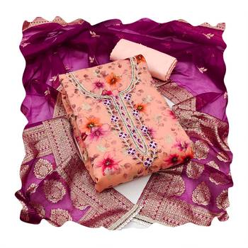Women's peach weaving digital print handwork modal banarasi jacquard dress material 4