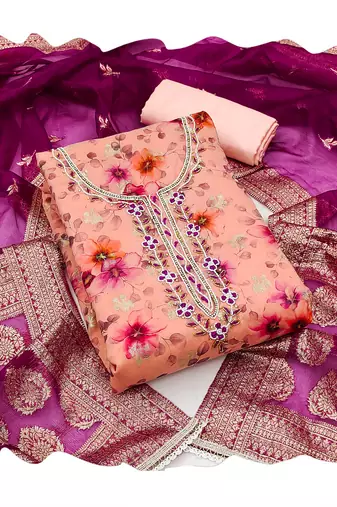 Women's peach weaving digital print handwork modal banarasi jacquard dress material
