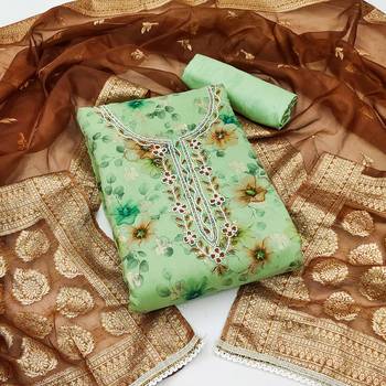 Women's light green weaving digital print handwork modal banarasi jacquard dress material 1