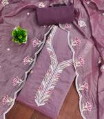 Women's levender unstitched thread sequence embroidery chanderi cotton dress material (mt620ldr)