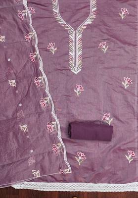 Women's levender unstitched thread sequence embroidery chanderi cotton dress material (mt620ldr) 2