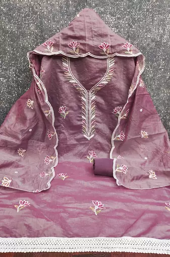 Women's levender unstitched thread sequence embroidery chanderi cotton dress material (mt620ldr)