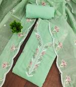 Women's light green unstitched thread sequence embroidery chanderi cotton dress material (mt620lgn)