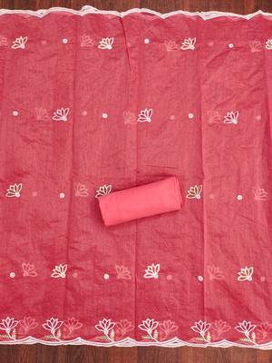 Women's pink thread sequence embroidery chanderi cotton dress material 4