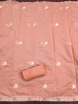 Women's peach thread embroidery chanderi cotton dress material 4