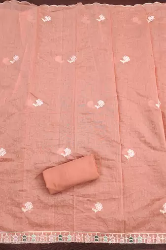 Women's peach thread embroidery chanderi cotton dress material