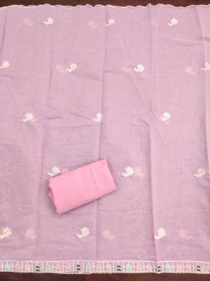 Women's pink thread embroidery chanderi cotton dress material 4
