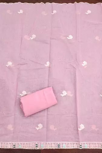 Women's pink thread embroidery chanderi cotton dress material