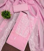 Women's baby pink unstitched thread embroidery parampara silk cotton dress material (mt652bpk)