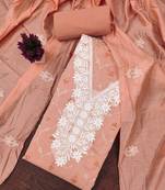 Women's peach unstitched foil print embroidered modal chanderi dress material (mt653pch)