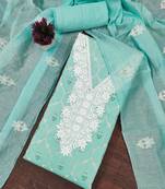 Women's sea green unstitched foil print embroidered modal chanderi dress material (mt653sgn)