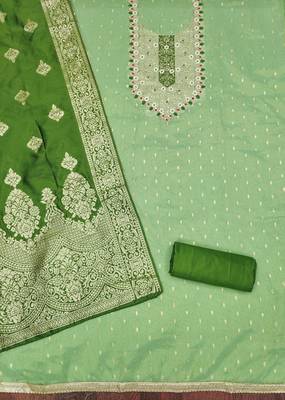 Women's light green weaving handwork simmar dress material 2