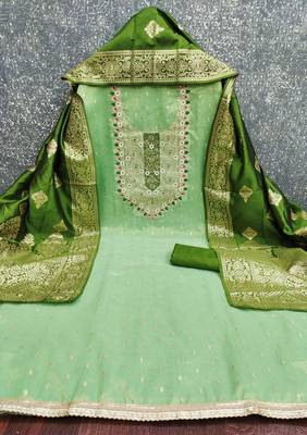 Women's light green weaving handwork simmar dress material 3