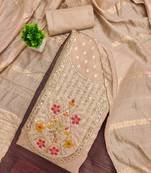 Women's beige unstitched weaving handwork simmar dress material (mt655bge)