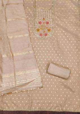 Women's beige weaving handwork simmar dress material 2