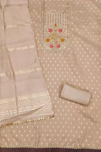 Women's beige weaving handwork simmar dress material