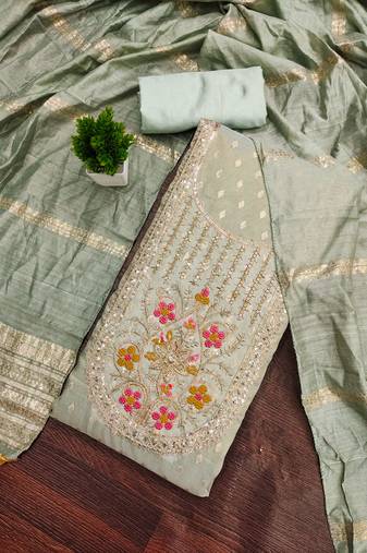 Women's grey unstitched weaving handwork simmar dress material (mt655gry)