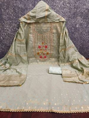 Women's grey weaving handwork simmar dress material 3