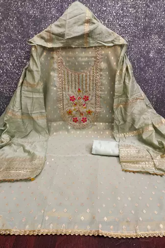 Women's grey weaving handwork simmar dress material
