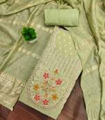 Women's light green unstitched weaving handwork simmar dress material (mt655lgn)