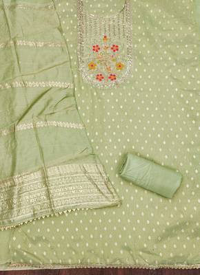 Women's light green weaving handwork simmar dress material 2