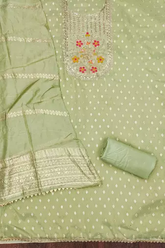 Women's light green weaving handwork simmar dress material