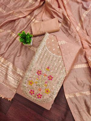 Women's peach weaving handwork simmar dress material 1