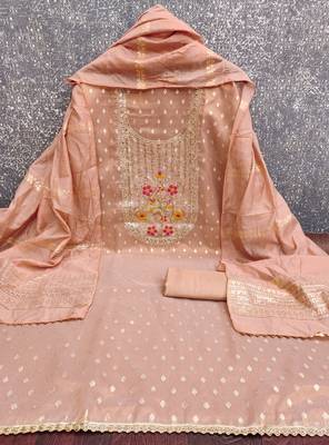 Women's peach weaving handwork simmar dress material 3